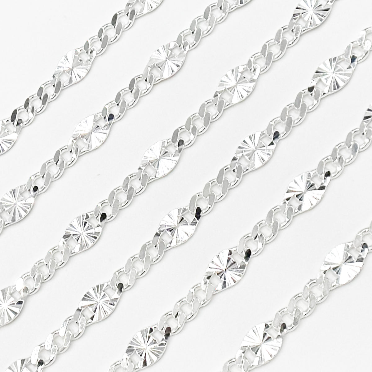 Sterling Silver Curb and Diamond Cut Marina Link Chain