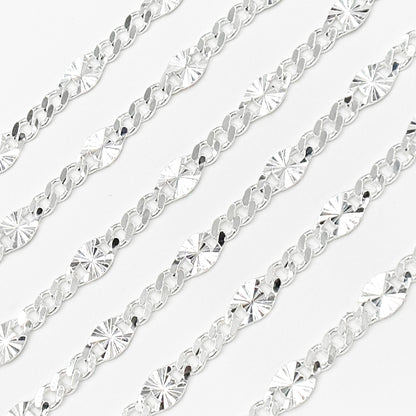 Sterling Silver Curb and Diamond Cut Marina Link Chain