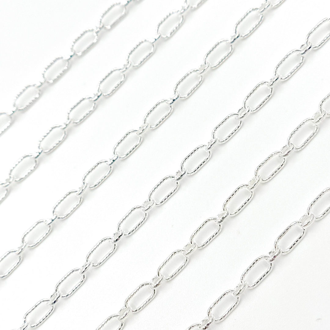 8251-1ASS. Sterling Silver Textured Oval & Smooth Round Link Chain