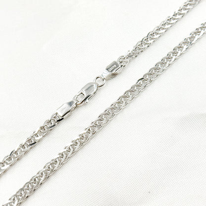 14K Solid White Gold Wheat Chain