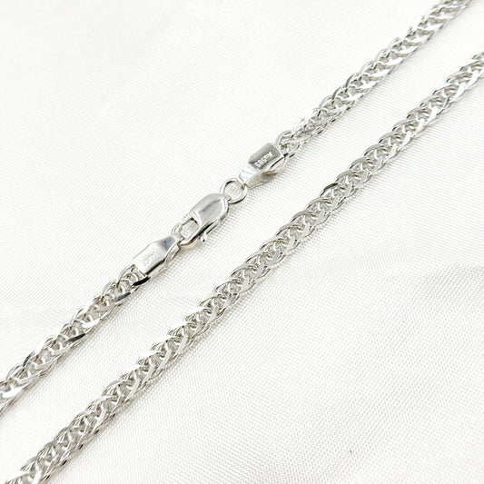 14K Solid White Gold Wheat Chain