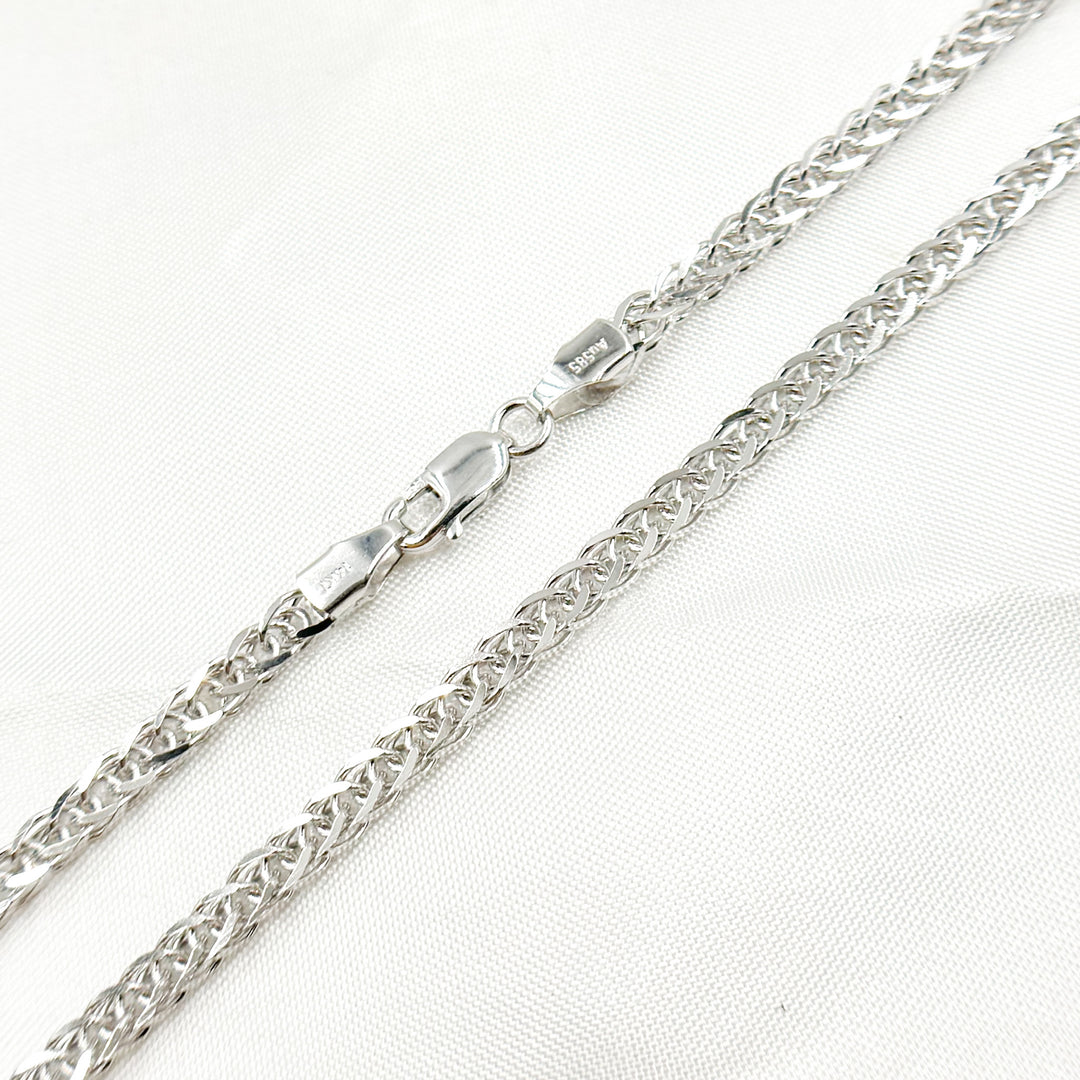 050SP3T4WG. 14K Solid White Gold Wheat Chain