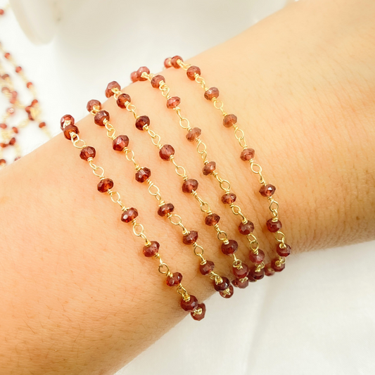 Garnet Wire Wrap Chain made with Gold Plated 925 Sterling Silver.
