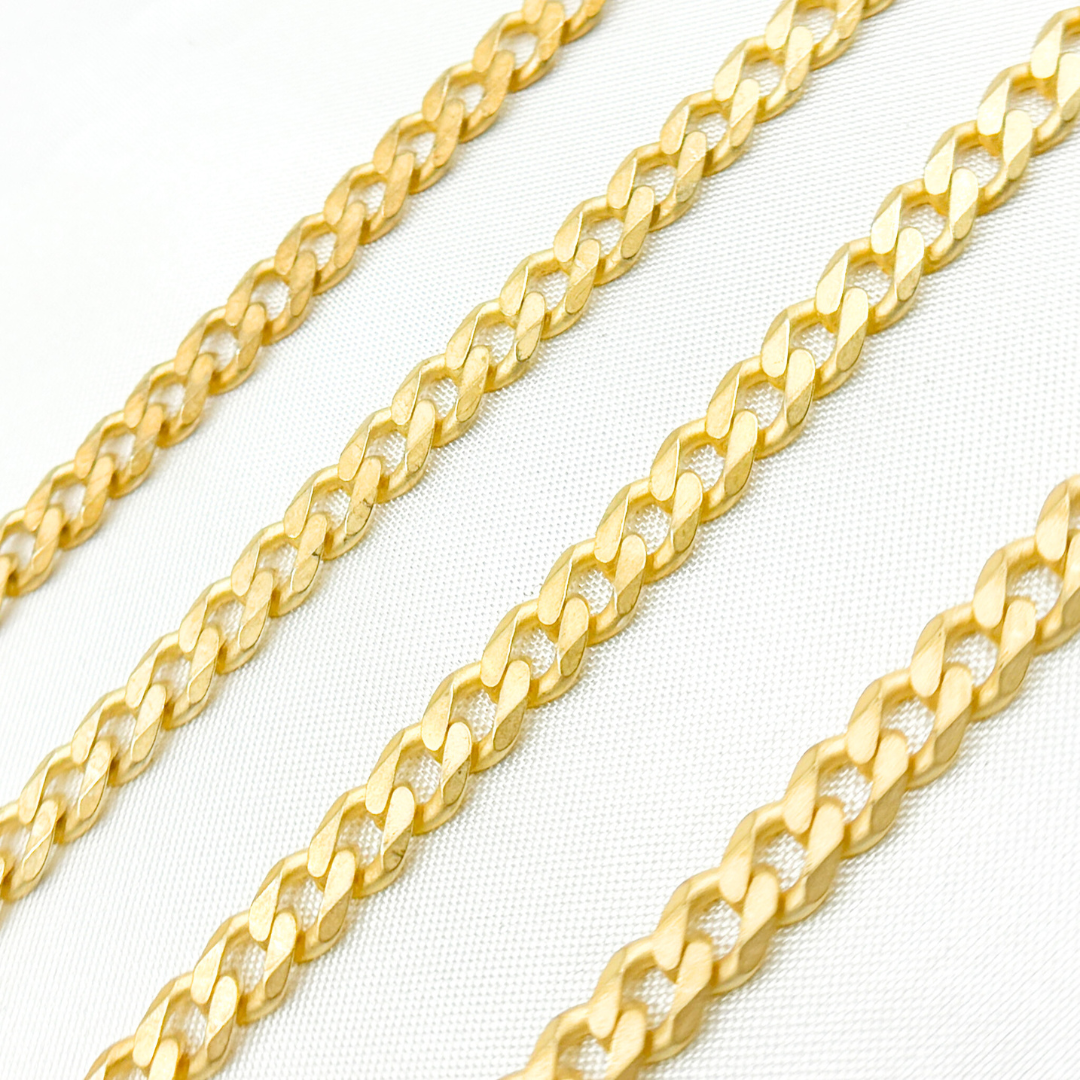 V125GPM. Gold Plated Matte Sterling Silver Flat Curb Chain