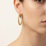 Load image into Gallery viewer, GER52. 14K Solid Gold Textured Hollow Hoop Earrings – Classic Round Hoops