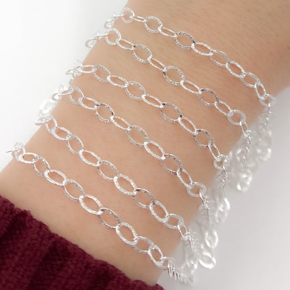 Sterling Silver Oval Textured Cable Link Chain