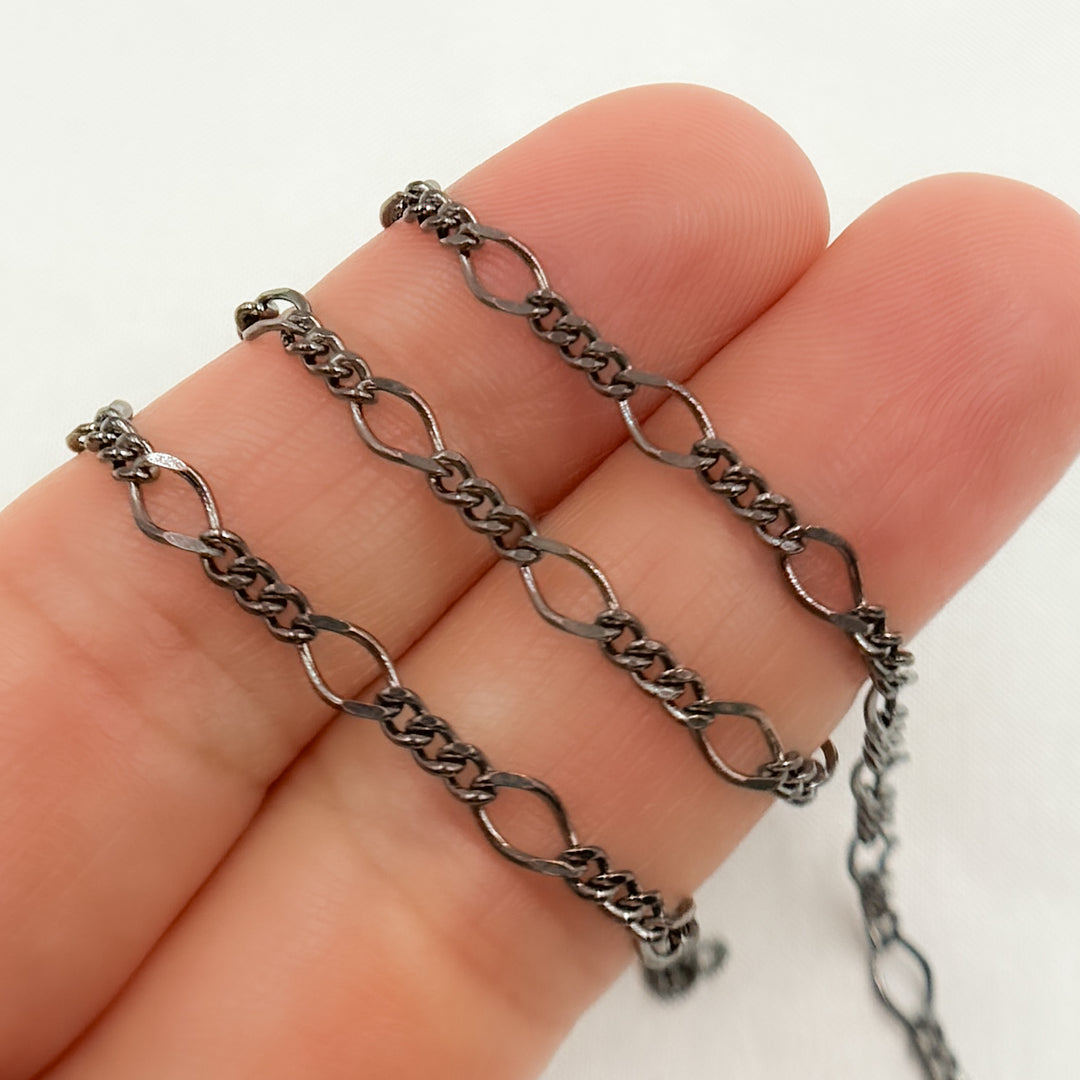 V238BR. Black Rhodium Sterling Silver Long and Short Link Chain