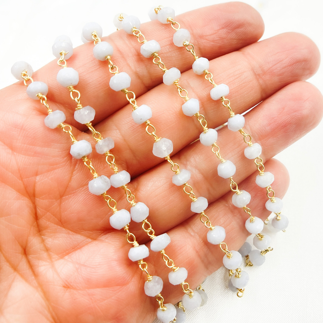Blue Lace Agate Gold Plated 925 Sterling Silver Wire Chain