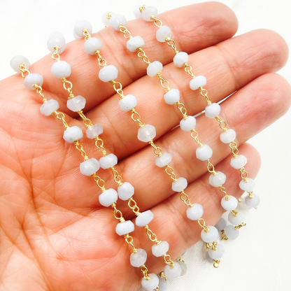 Blue Lace Agate Gold Plated 925 Sterling Silver Wire Chain