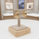 Load image into Gallery viewer, 15850007166. 14K Solid Gold Smooth and Textured Triple Line Hollow Hoop Earrings