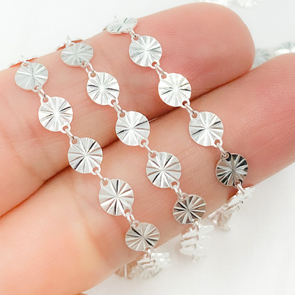925 Sterling Silver Diamond Cut Disc Link Chain.