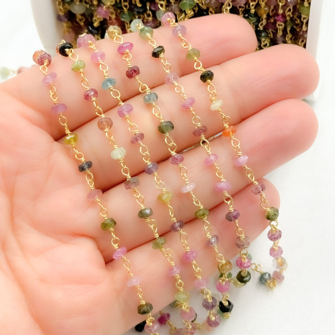 Multi Tourmaline Gold Plated Wire Chain