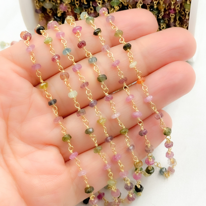 Multi Tourmaline Gold Plated Wire Chain