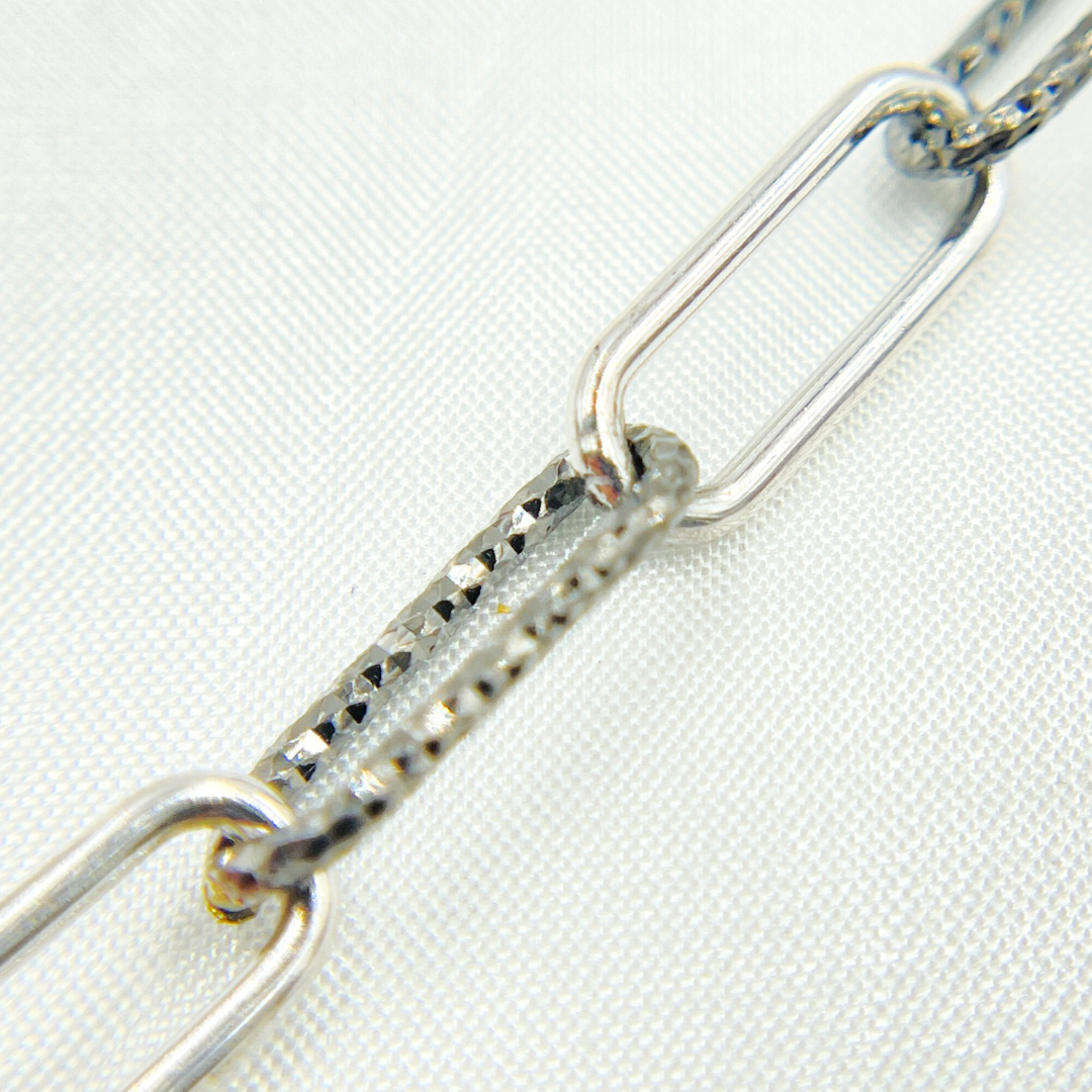 Black Rhodium 925 Sterling Silver smooth & Diamond Cut Paperclip Chain
