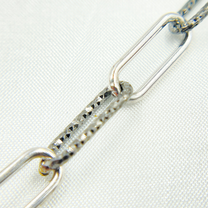 Black Rhodium 925 Sterling Silver smooth & Diamond Cut Paperclip Chain