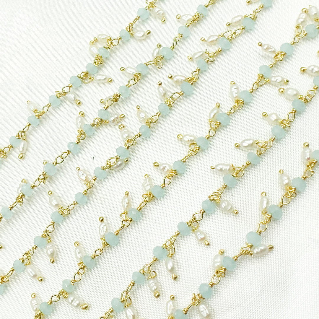 PCL23. Chalcedony with Pearl Gold Plated 925 Sterling Silver Wire Chain