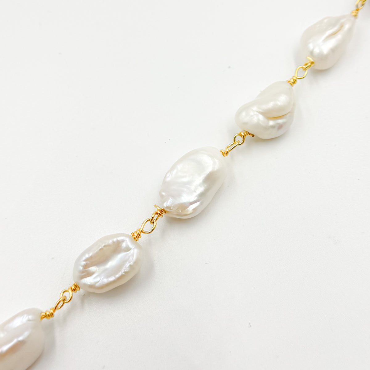 Gold Plated Wire Nugget Freshwater Pearl Chain