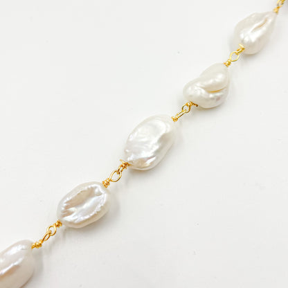 Gold Plated Wire Nugget Freshwater Pearl Chain