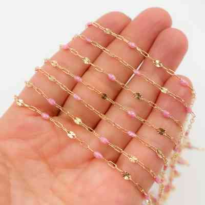 V295ENGF. 14K Gold Filled Enamel Chain with Paperclip & Diamond-Cut Marina Links