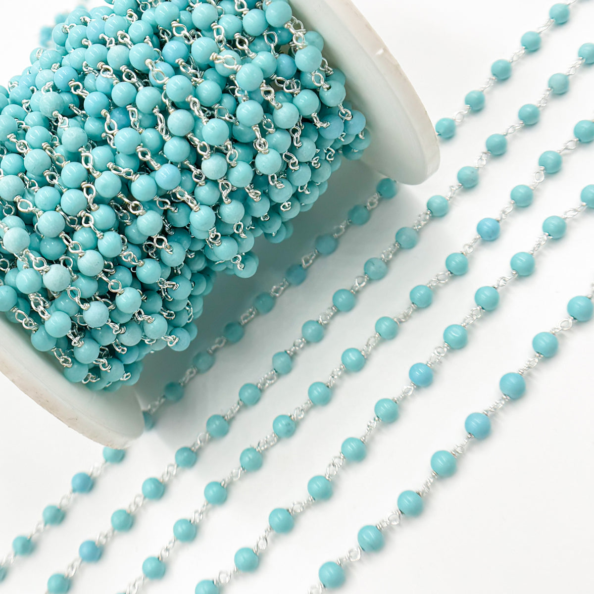 Turquoise Dainty Bead Sterling Silver Wire Chain