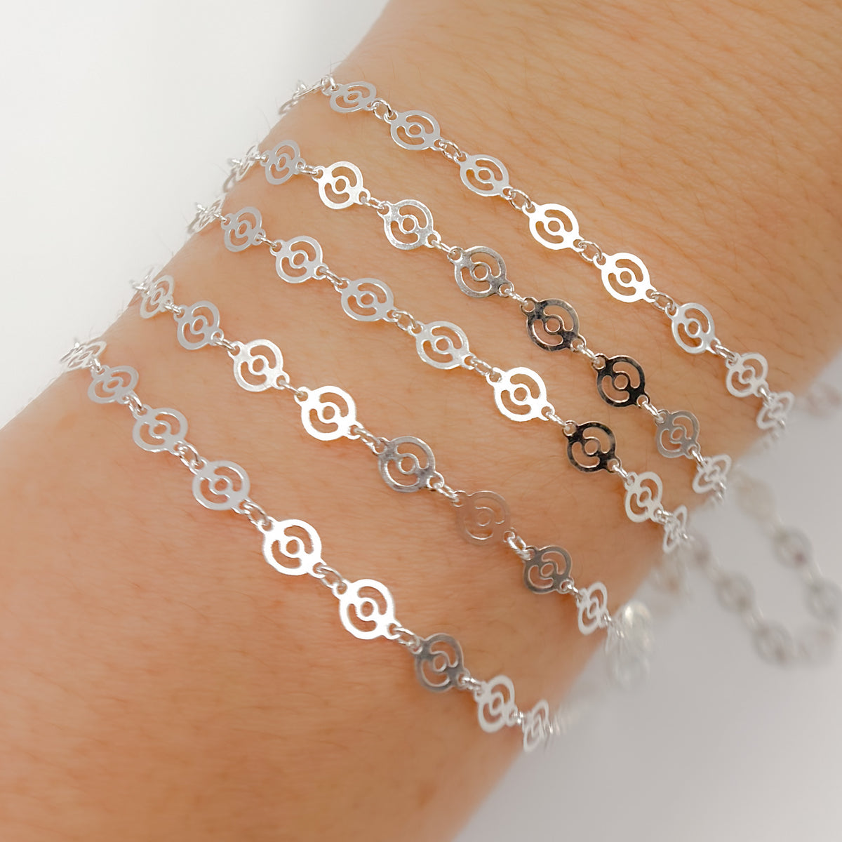 Sterling Silver Patterned Round Disc Link Chain