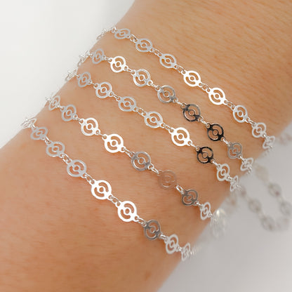 Sterling Silver Patterned Round Disc Link Chain
