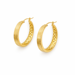 Load image into Gallery viewer, GER89. 14K Gold Diamond Cut Hollow Hoop Earrings with Texture