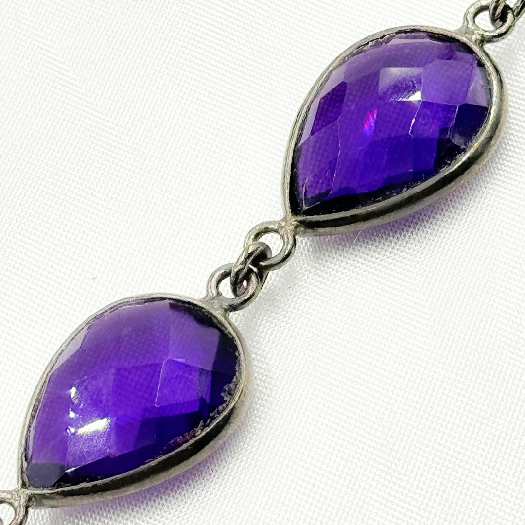 Hydro Amethyst Quartz Pear Shape Bezel Oxidized Wire Chain.