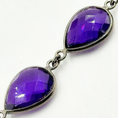 Hydro Amethyst Quartz Pear Shape Bezel Oxidized Wire Chain.
