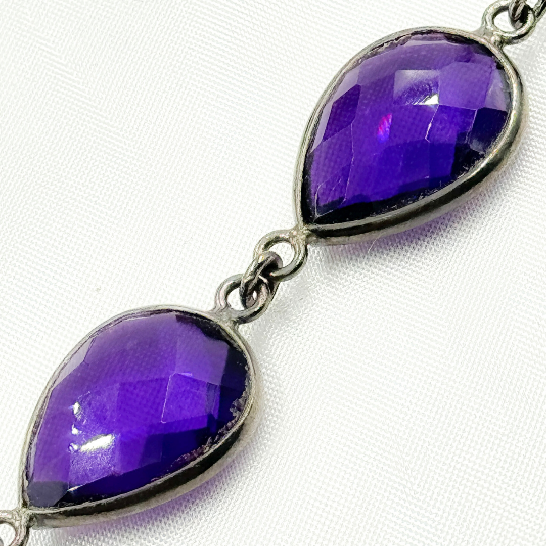 Hydro Amethyst Quartz Pear Shape Bezel Oxidized Wire Chain. AME4