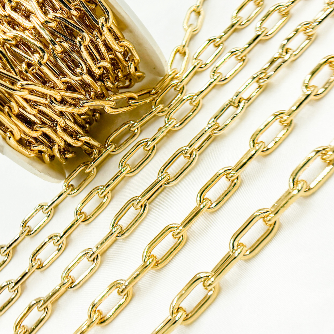 V176GP. Gold Plated 925 Sterling Silver Smooth Hollow Paperclip Link Chain