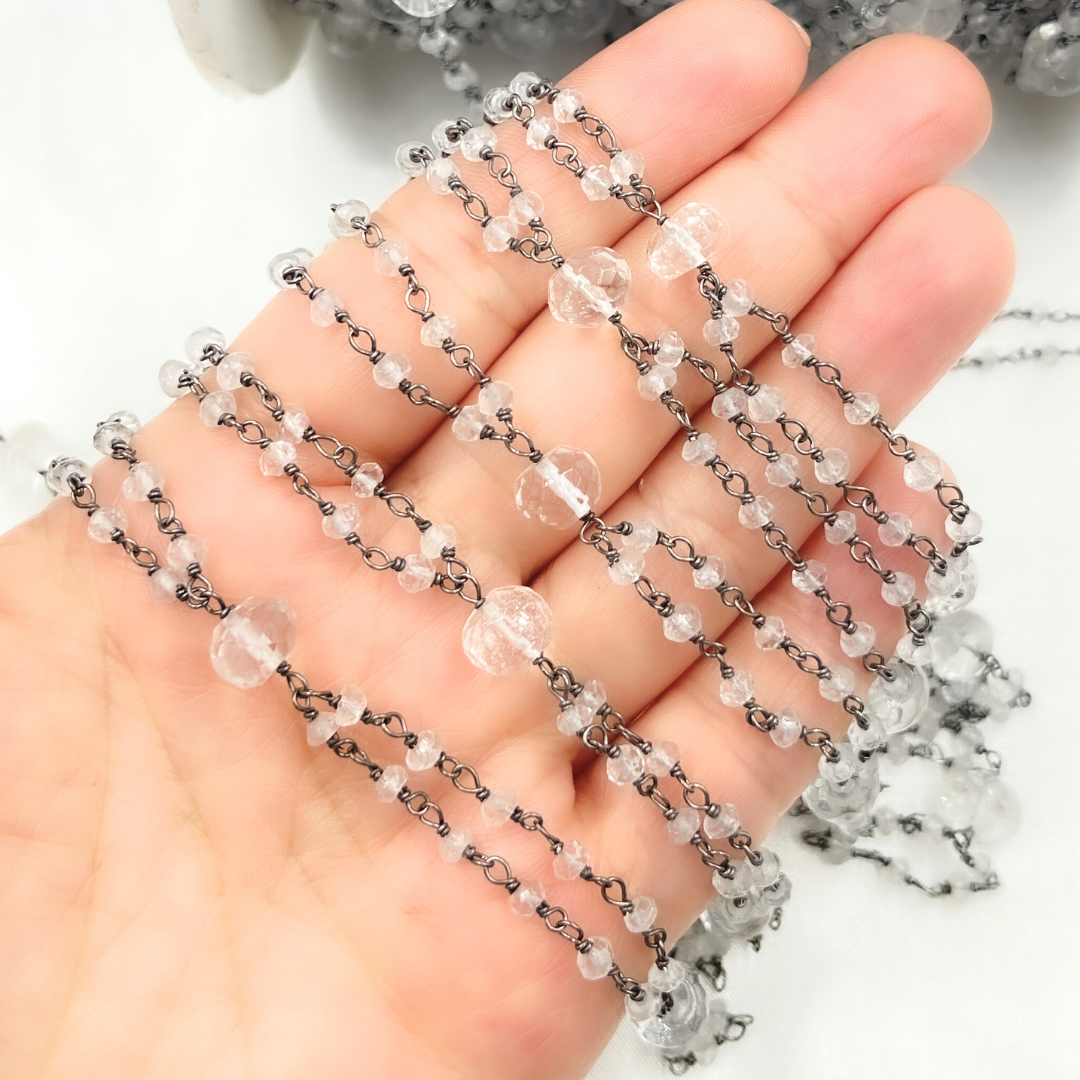 Crystal Fancy Oxidized 925 Sterling Silver Wire Chain.