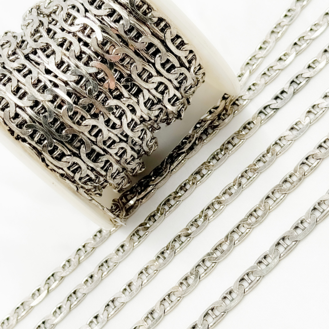 Y78OX. Oxidized 925 Sterling Silver Flat Marina Chain