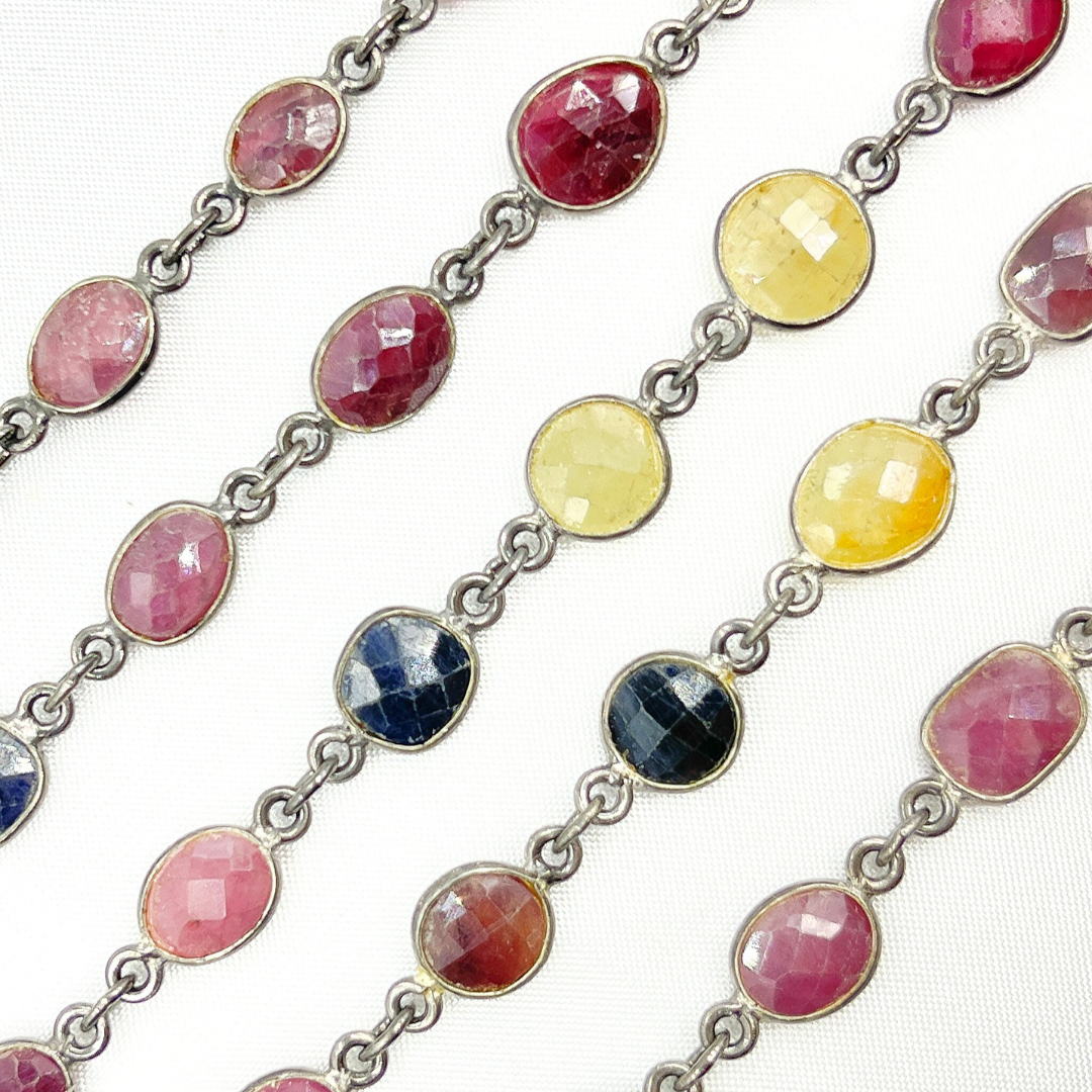 Multi Sapphire Mix Shape Bezel Oxidized Wire Chain. MSA2