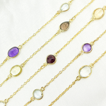 Load image into Gallery viewer, Multi Gemstone Organic Shape Gold Plated Connected Wire Chain. MGS13
