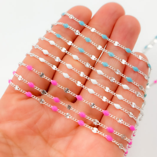 Sterling Silver Enamel Marina Link Chains