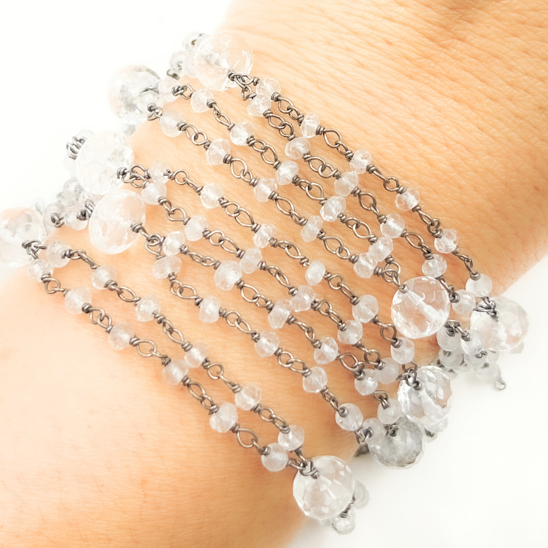 Crystal Fancy Oxidized 925 Sterling Silver Wire Chain.