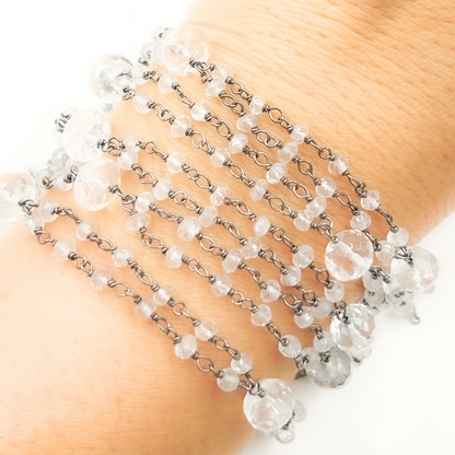 Crystal Fancy Oxidized 925 Sterling Silver Wire Chain.