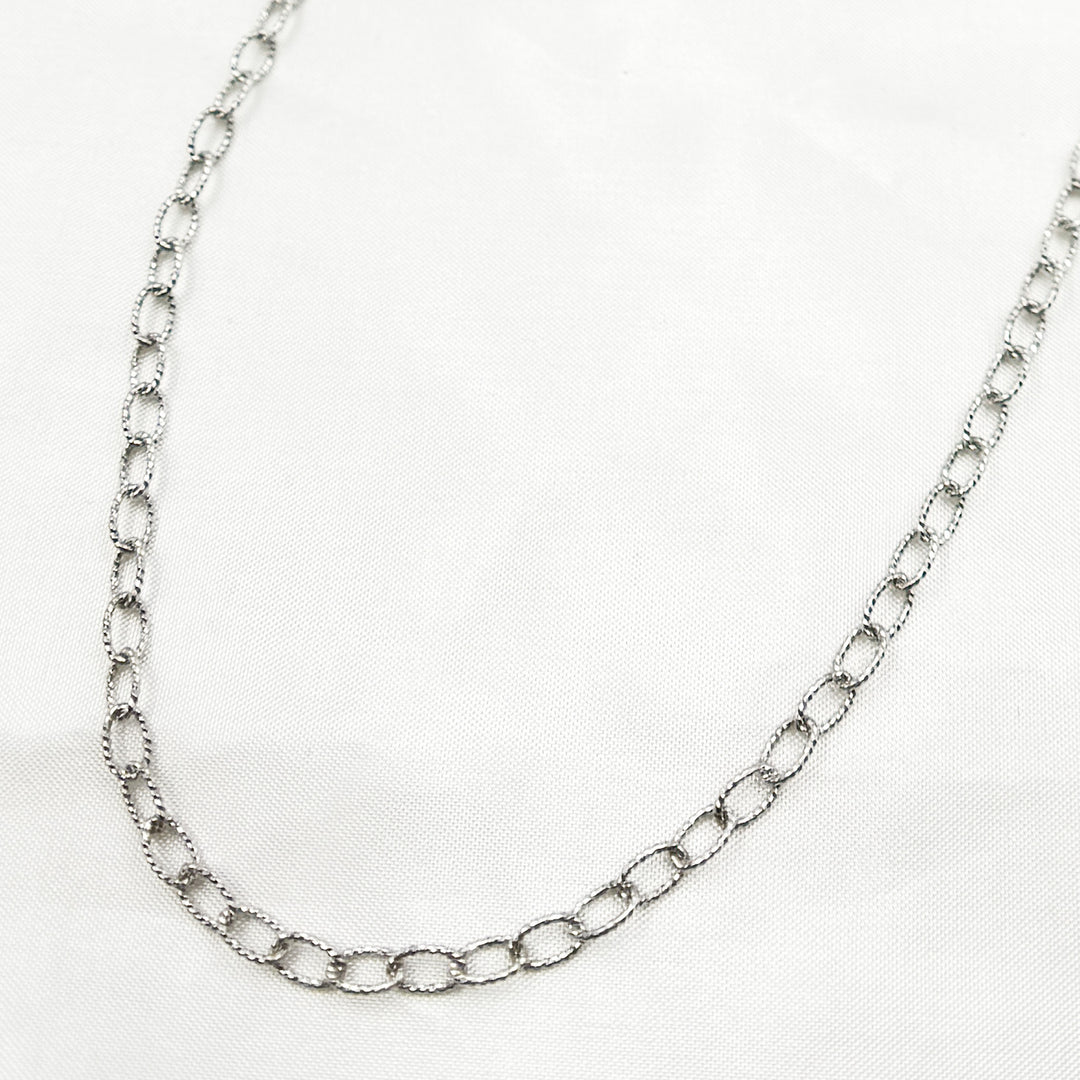 White Rhodium 925 Sterling Silver Textured Cable Necklace. 80DRM