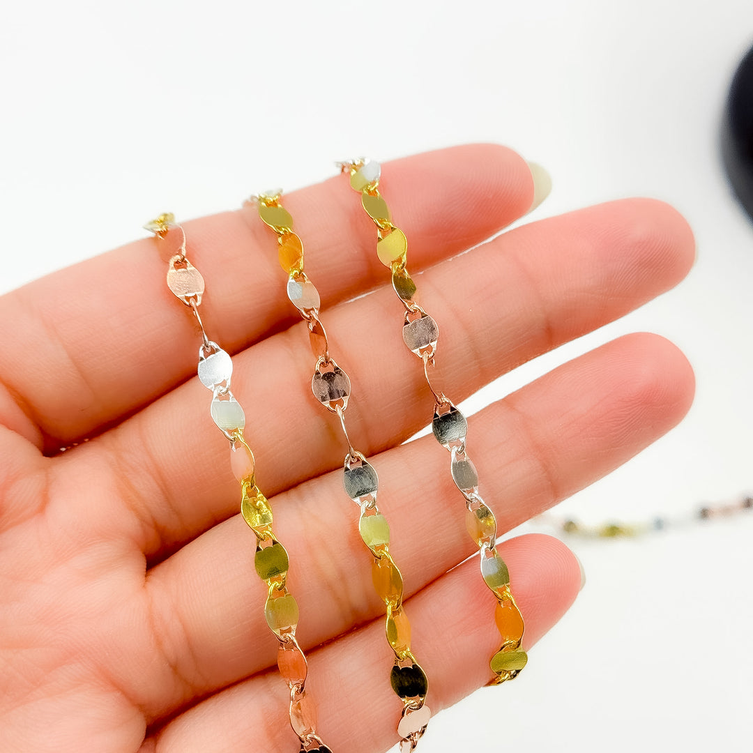 Z122GSR. White Silver, Gold Plated, and Rose Gold Plated Silver Marina Chain