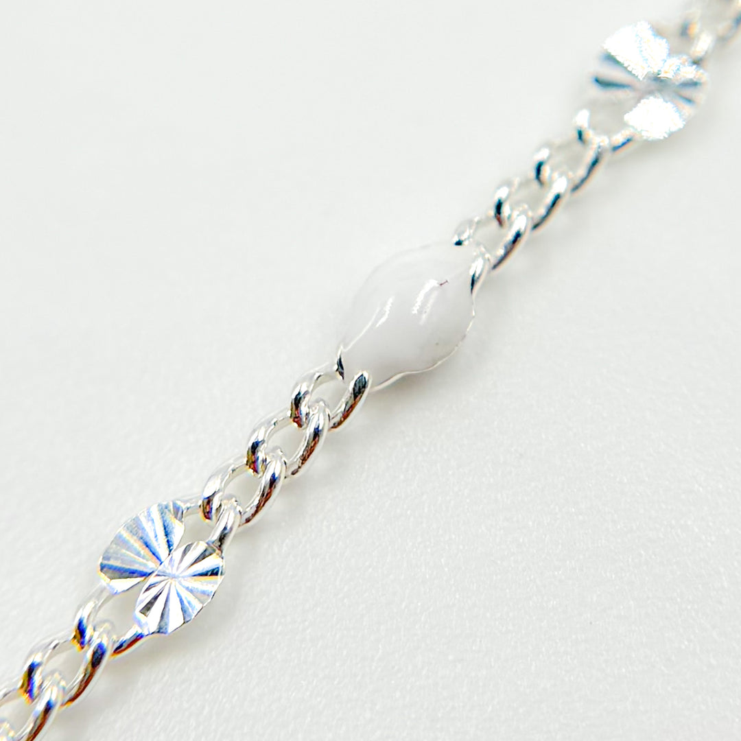 Sterling Silver White Color Enamel  Marina Link Chain