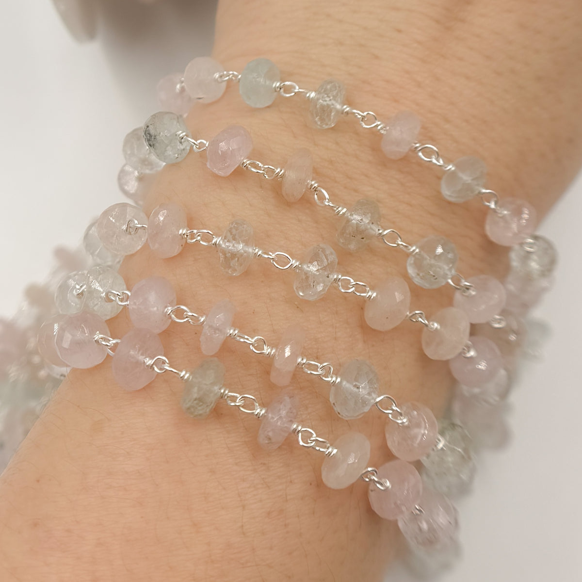Multi Aquamarine Sterling Silver Wire Chain