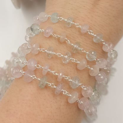 Multi Aquamarine Sterling Silver Wire Chain