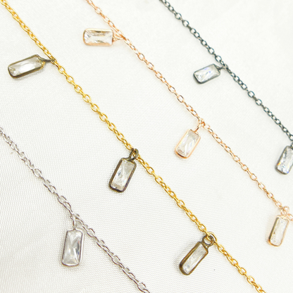 Cubic Zirconia Rectangle Shape Dangle Chain