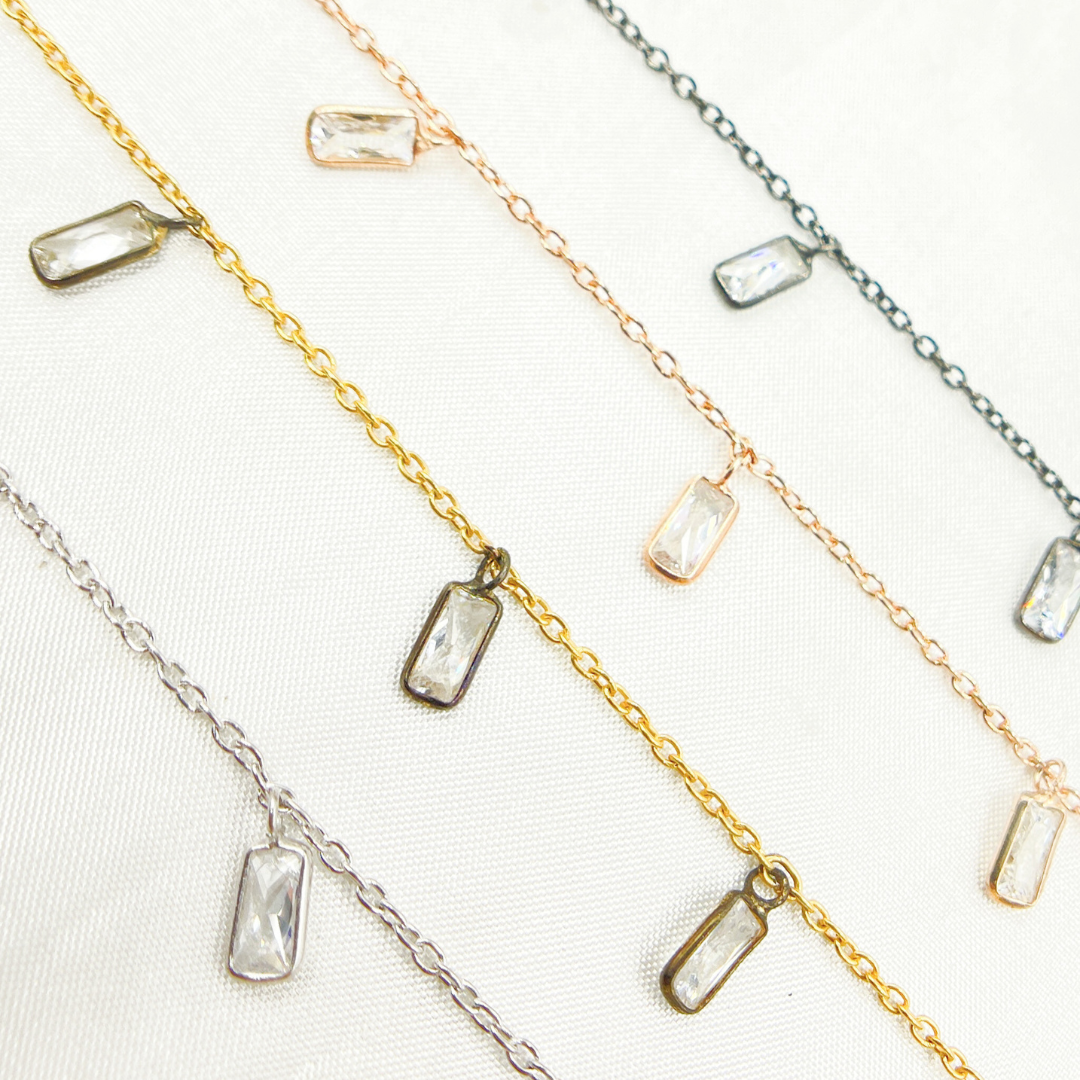 Cubic Zirconia Rectangle Shape Dangle Chain