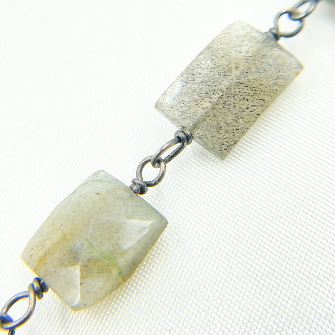 Labradorite Rectangular Shape Oxidized Wire Chain. LAB98