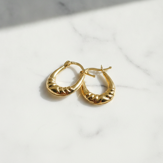 GER180. 14K Solid Gold Croissant Hollow Hoops