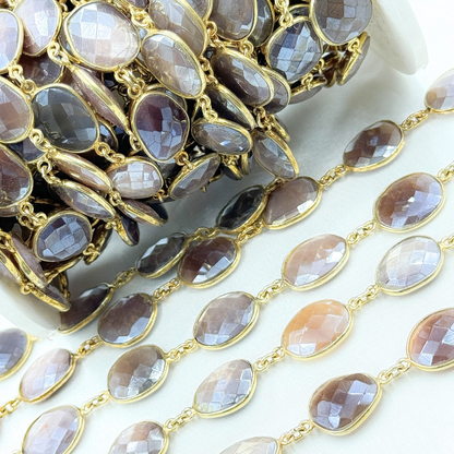 Coated Chocolate Organic Shape Bezel Gold Plated Wire Chain.