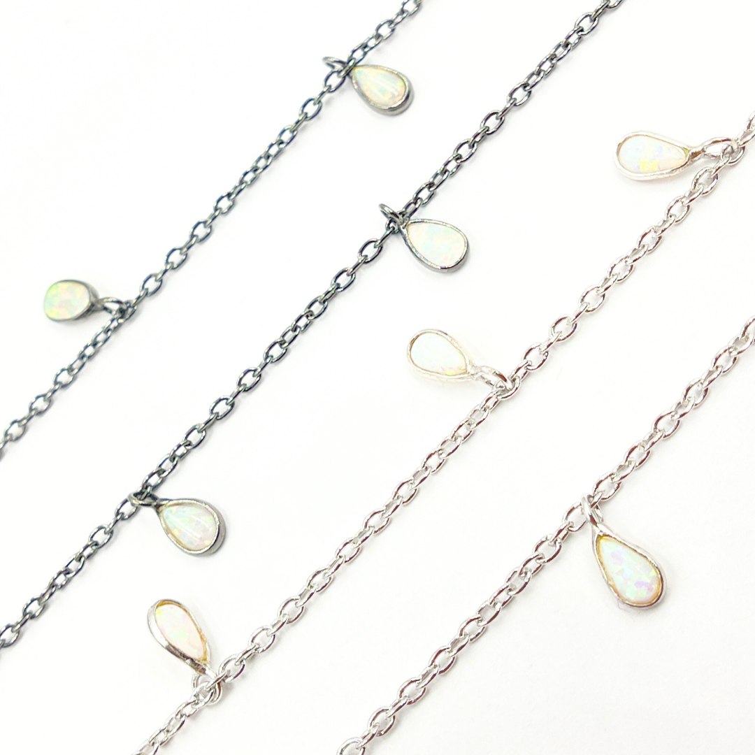 Created White Opal Tear Drop Shape Dangle Chain