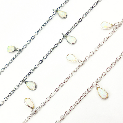 Created White Opal Tear Drop Shape Dangle Chain